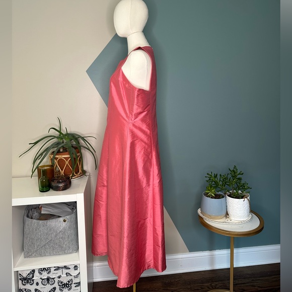 Elda De La Rosa Haute Couture Pink Shantung Silk Sleeveless A-Line Midi Dress L - Picture 3 of 11